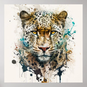 Panther Portrait Animal Painting Wildlife Outdoors Poster