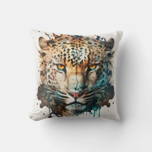 Panther Portrait Animal Painting Wildlife Outdoors Throw Pillow
