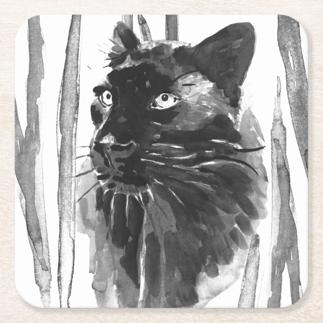 Panther Portrait Square Paper Coaster (Front)