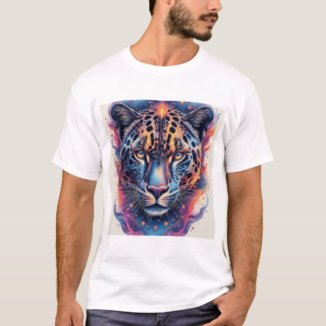 Panther Portrait with Abstract Fiery Elements T-Shirt (Front)
