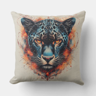 Panther Portrait with Abstract Fiery Elements Throw Pillow