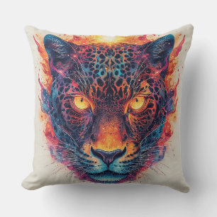 Panther Portrait with Abstract Fiery Elements Throw Pillow