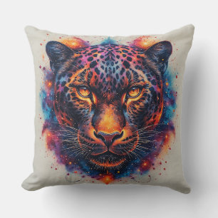 Panther Portrait with Abstract Fiery Elements Throw Pillow