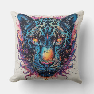 Panther Portrait with Abstract Fiery Elements Throw Pillow