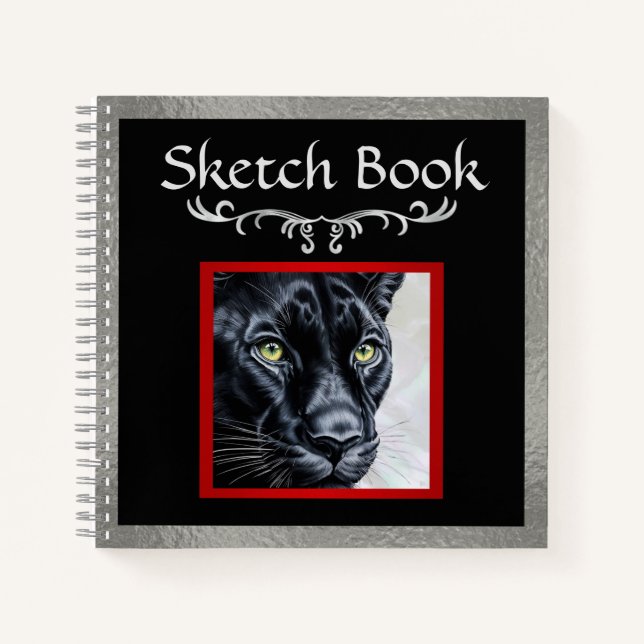 Panther Sketch, Silver Border Hard Cover Sketch Notebook (Front)