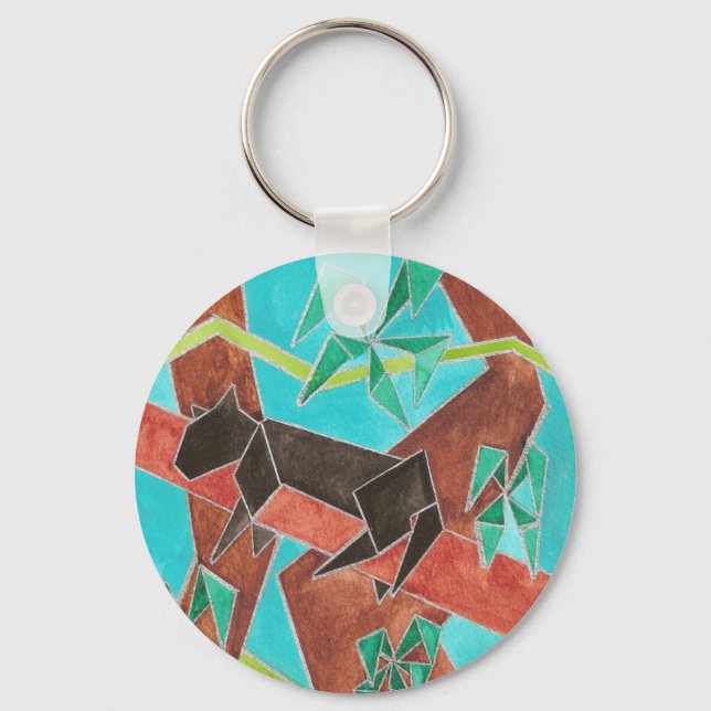 Panther Watercolor Art Keychain (Front)