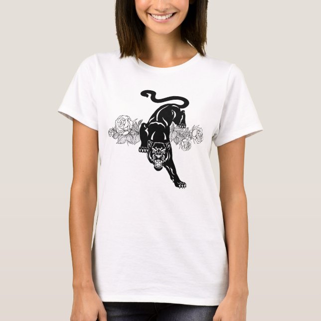 Panthère noire et T-shirt rose en fleurs (Devant)