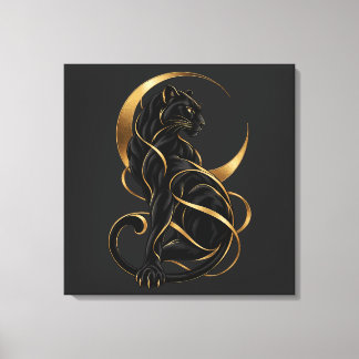 Panthère noire Lune dorée Toile enveloppée