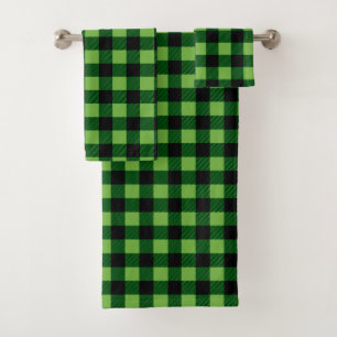 Pantone Green and Black Buffalo Plaid Bath Towel Set