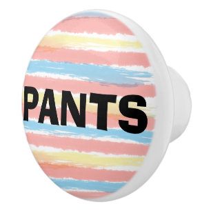 Pants Blue Coral Yellow Watercolor Stripes Ceramic Knob