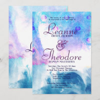 Paon abstrait, faire-part de mariage d'aquarelle