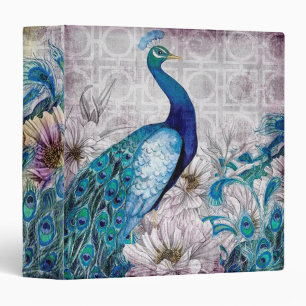 Paon bleu majestueux et classeur floral 1,5"