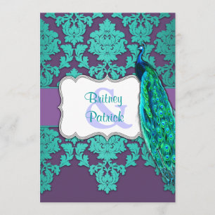 Paon d'Aqua et invitations pourpres de mariage