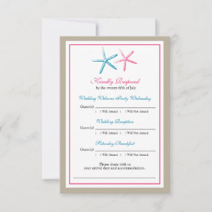 Paon de deux étoiles de mer et carte rose de RSVP
