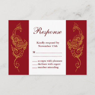 Paon élégant de Mehndi épousant RSVP - rouge et