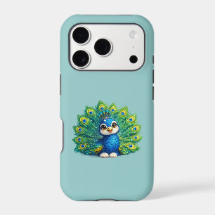 Paon mignon avec grand yeux dessin d'oiseau Kawaii