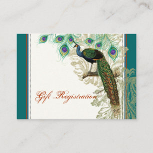 Paon vintage, plumes - carte d'enregistrement de