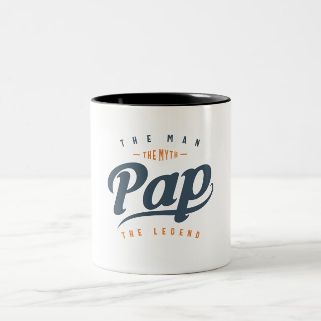 Pap The Man Myth Legend Funny Father's Day Two-Tone Coffee Mug (Center)
