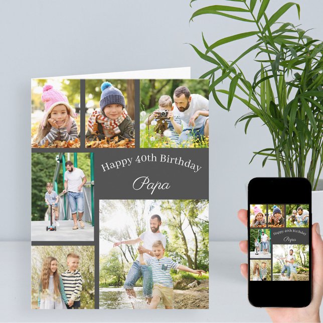 Papa 6 Photo Collage Any Age Happy Birthday Card (Creator Uploaded)