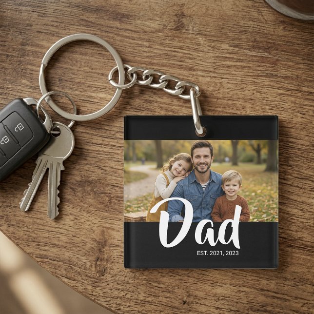 Papa a établi une photo de script moderne (Dad Established Modern Script Photo Keychain)