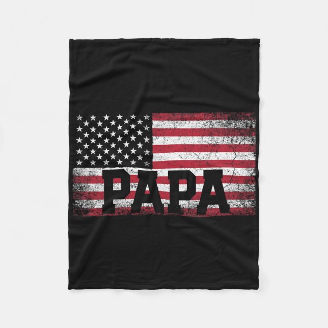 Papa American Flag Father's Day 4th Of July Gift G Fleece Blanket (Front)
