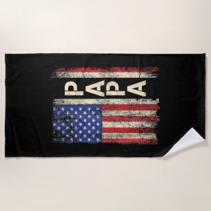 Papa American Flag Father's Day For Men Beach Towel