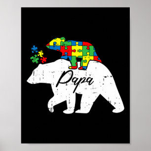 Papa Bear Autism Awareness Cute Puzzle Piece Dad F Poster