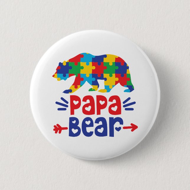 Papa Bear | Autism Dad 2 Inch Round Button (Front)