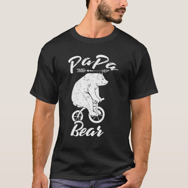 Papa Bear Bear Riding Bicycle Daddy Dad T-Shirt (Front)