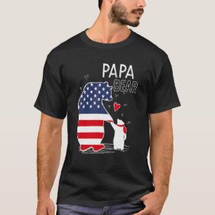 Papa Bear Christmas Pajama Patriotic American Flag T-Shirt