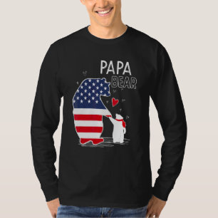 Papa Bear Christmas Pajama Patriotic American Flag T-Shirt