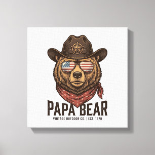 Papa Bear Cowboy Bear Patriotic Vintage Vector Des Canvas Print