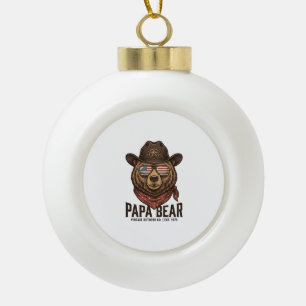 Papa Bear Cowboy Bear Patriotic Vintage Vector Des Ceramic Ball Christmas Ornament