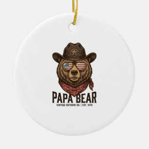 Papa Bear Cowboy Bear Patriotic Vintage Vector Des Ceramic Ornament