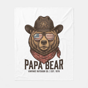 Papa Bear Cowboy Bear Patriotic Vintage Vector Des Fleece Blanket