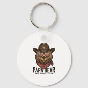 Papa Bear Cowboy Bear Patriotic Vintage Vector Des Keychain