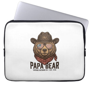 Papa Bear Cowboy Bear Patriotic Vintage Vector Des Laptop Sleeve