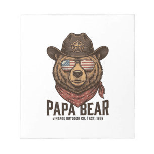 Papa Bear Cowboy Bear Patriotic Vintage Vector Des Notepad