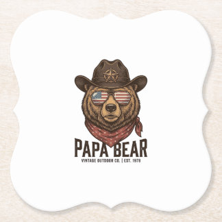 Papa Bear Cowboy Bear Patriotic Vintage Vector Des Paper Coaster