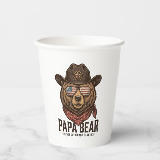 Papa Bear Cowboy Bear Patriotic Vintage Vector Des Paper Cups