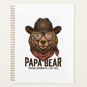 Papa Bear Cowboy Bear Patriotic Vintage Vector Des Planner