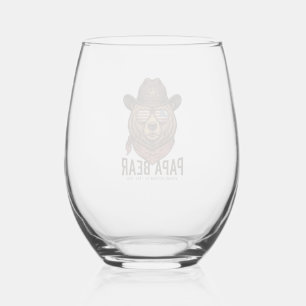Papa Bear Cowboy Bear Patriotic Vintage Vector Des Stemless Wine Glass