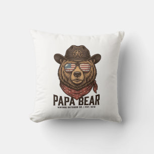 Papa Bear Cowboy Bear Patriotic Vintage Vector Des Throw Pillow