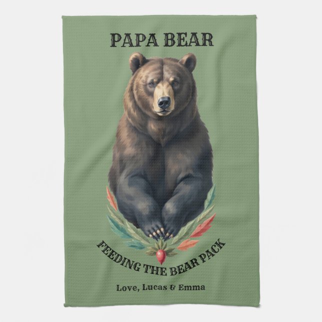 Papa Bear Custom Rustic Kitchen Towel (Vertical)