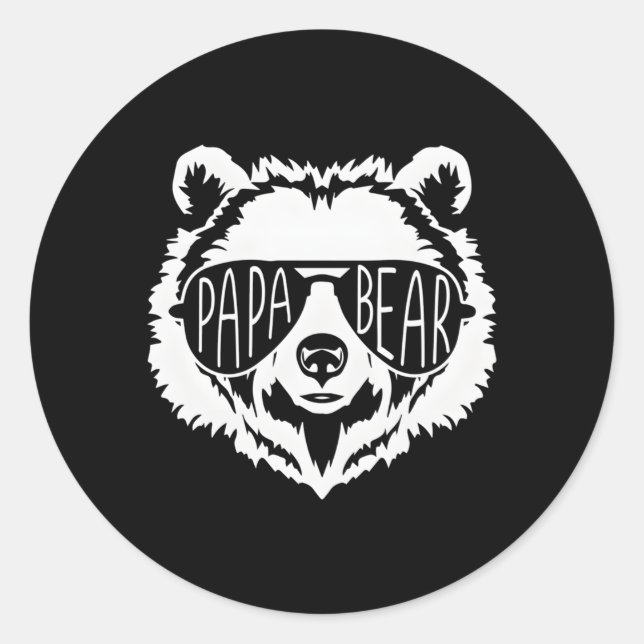 Papa Bear Face With Sunglasses Classic Round Sticker (Front)