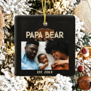 Papa Bear Father Year Established Photo Black Ceramic Ornament