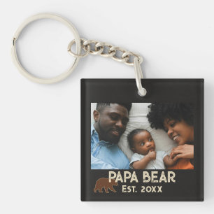 Papa Bear Father Year Established Photo Black Keychain