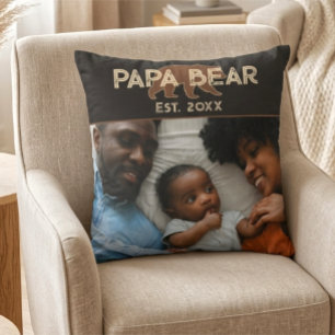 Papa Bear Father Year Established Photo Black Throw Pillow