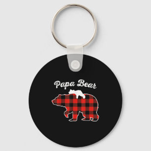 Papa Bear Flannel Red Plaid Pajama Family Matching Keychain