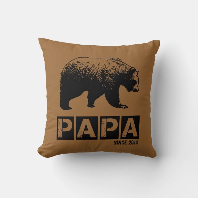 Papa Bear for Dad 2014, Grunge Black Throw Pillow (Front)